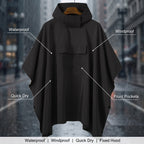 Lightweight Rain Poncho Windproof Quick Dry Hooded Outdoor Cape