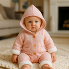 Lira Pink Knit Hooded Baby Suit