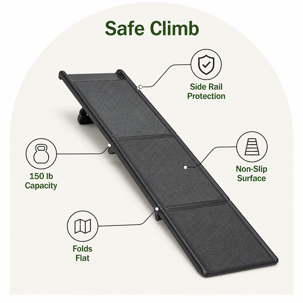 Long Folding Dog Ramp With Side Rails (Supports 68 kg)