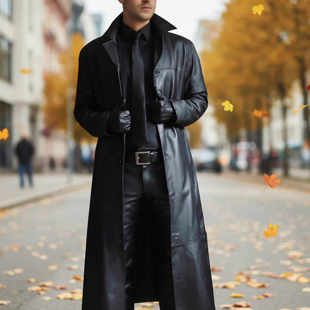 Long Leather Jacket, Windproof and Warm, Real Leather, Formal or Casual