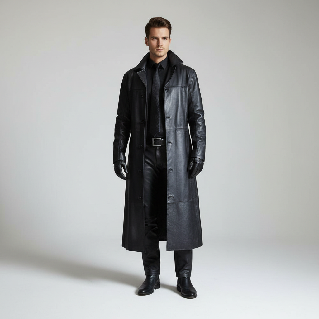 Long Leather Jacket, Windproof and Warm, Real Leather, Formal or Casual