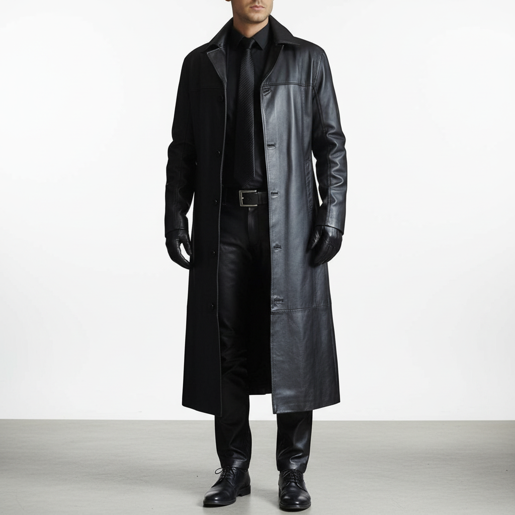 Long Leather Jacket, Windproof and Warm, Real Leather, Formal or Casual