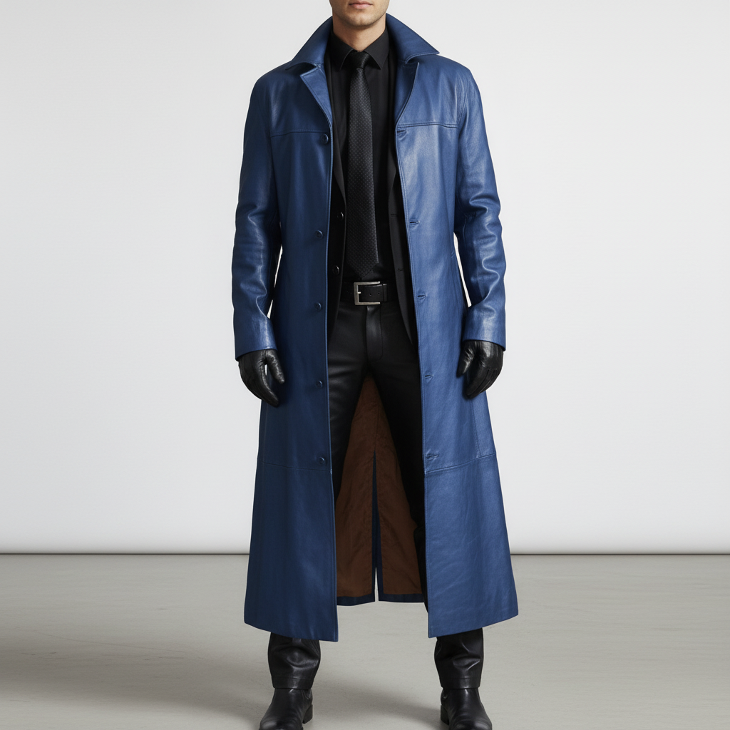 Long Leather Jacket, Windproof and Warm, Real Leather, Formal or Casual