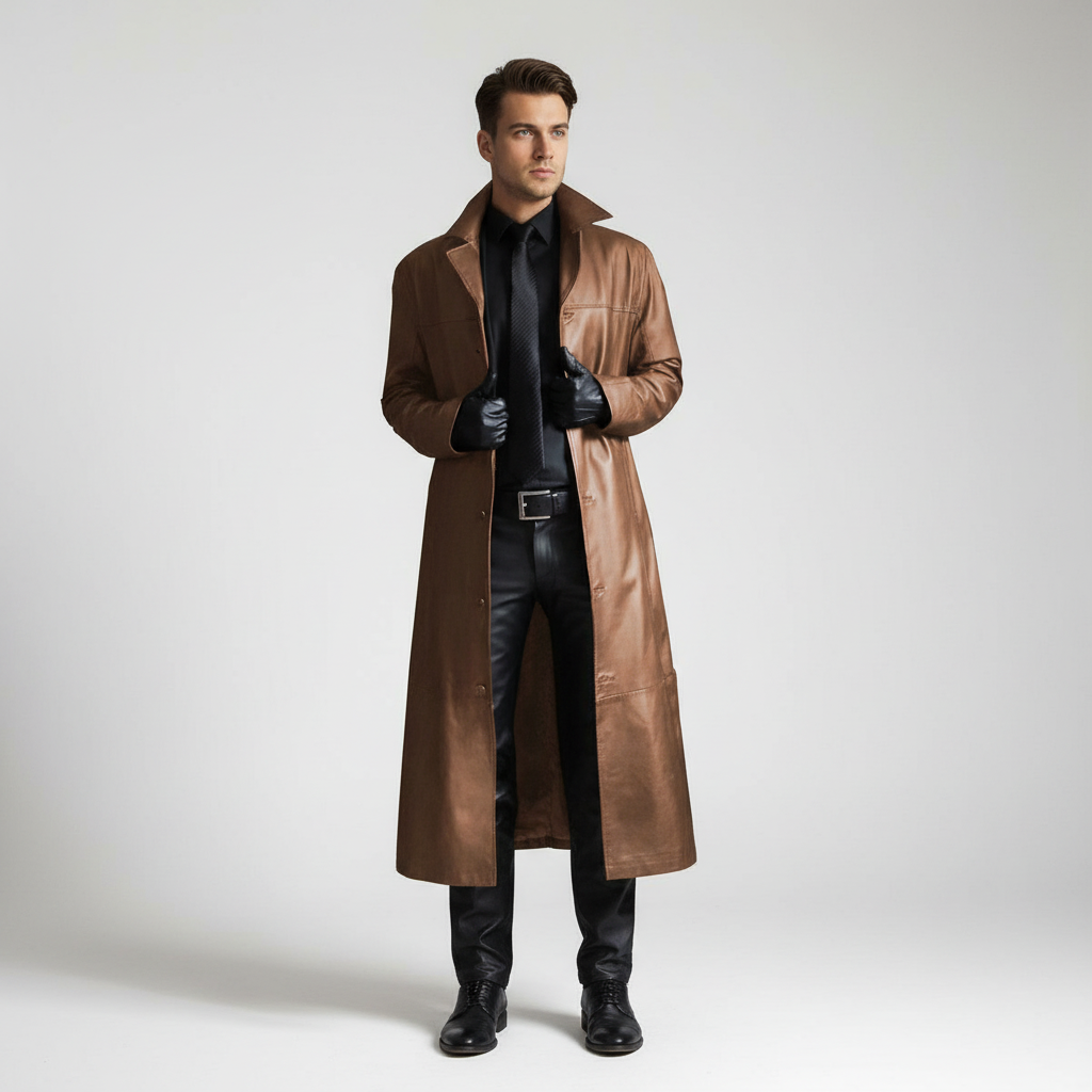 Long Leather Jacket, Windproof and Warm, Real Leather, Formal or Casual