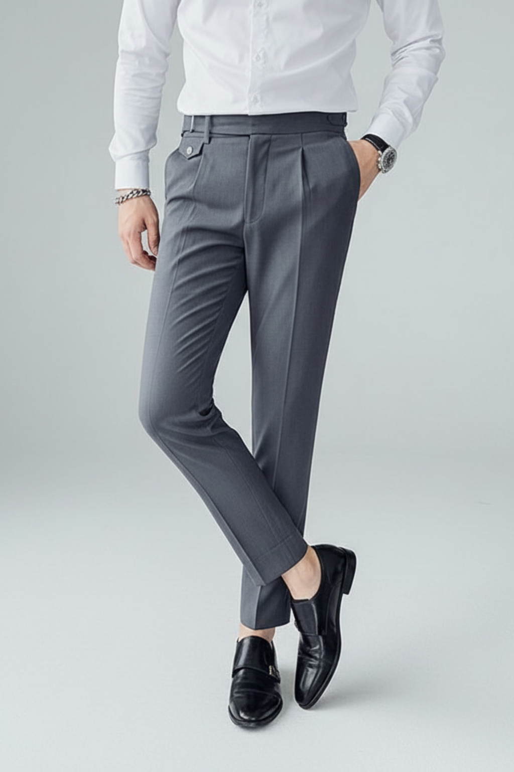 Men's British Business Trousers: Tailored Pleated Fit