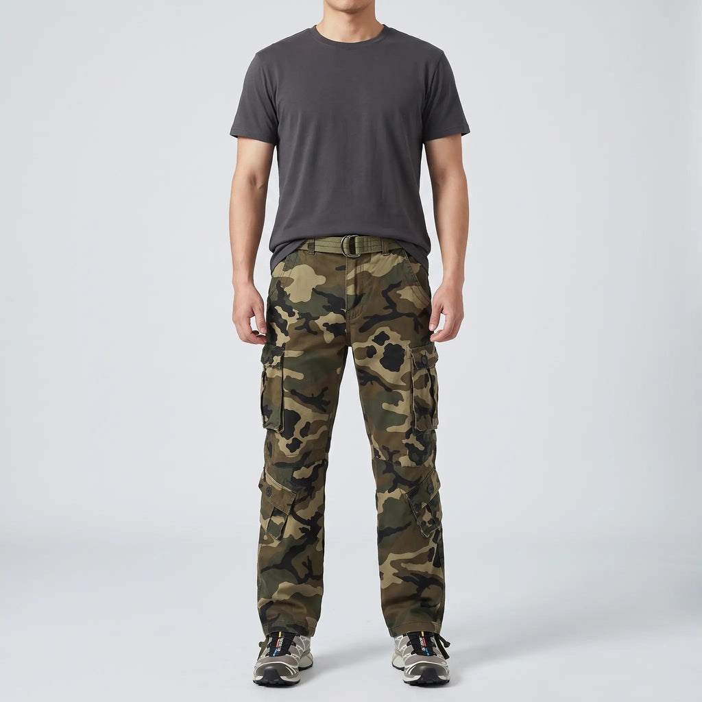 Men's Camo Cargo Trousers - Combat Trousers - 8 Pocket Relaxed Fit