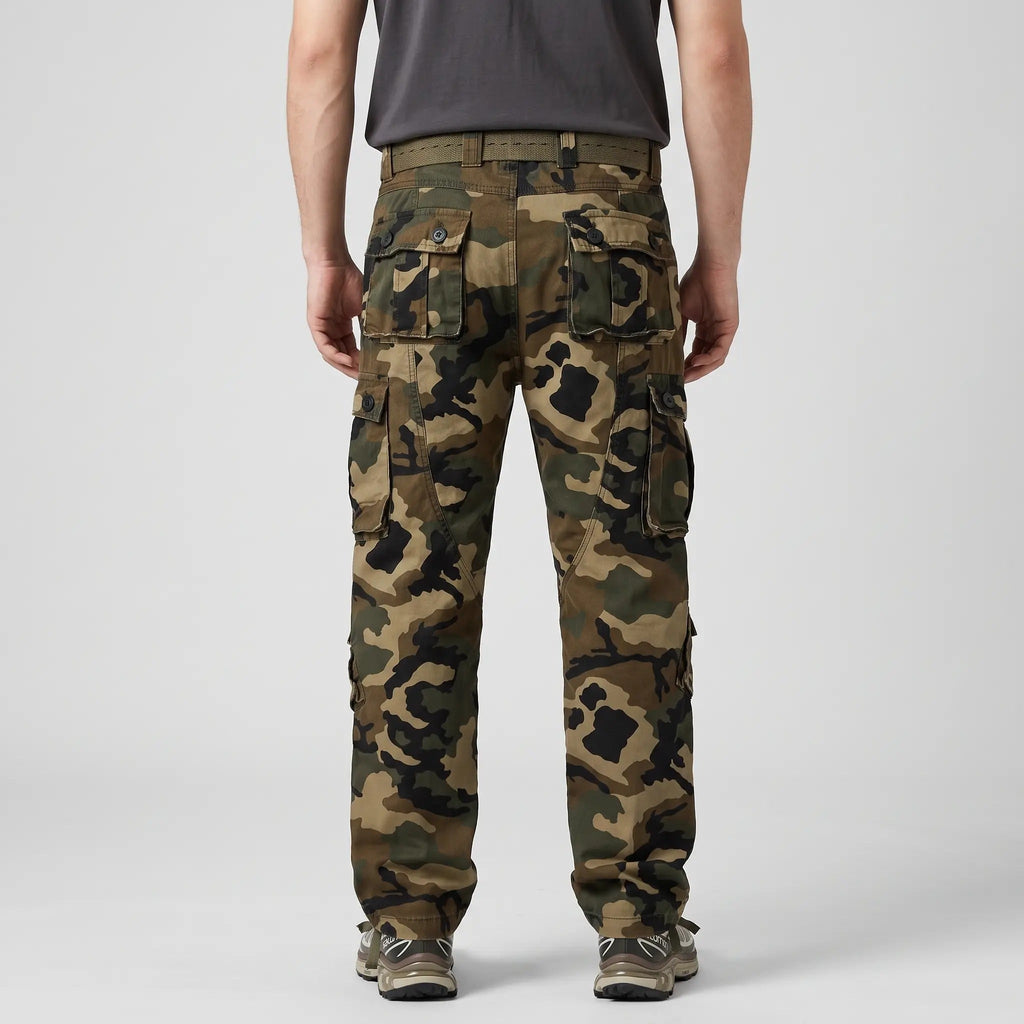 Men's Camo Cargo Trousers - Combat Trousers - 8 Pocket Relaxed Fit