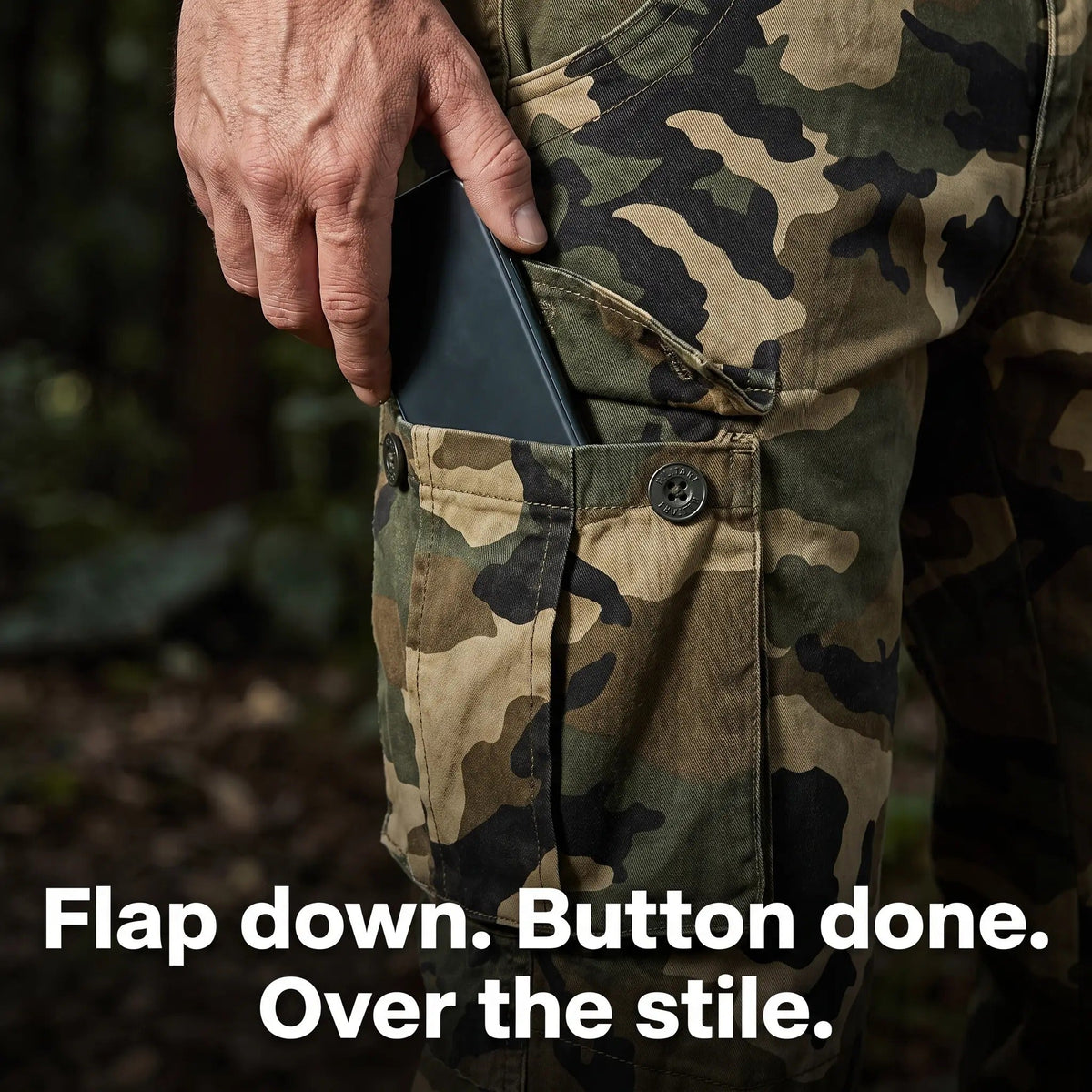 Men's Camo Cargo Trousers - Combat Trousers - 8 Pocket Relaxed Fit