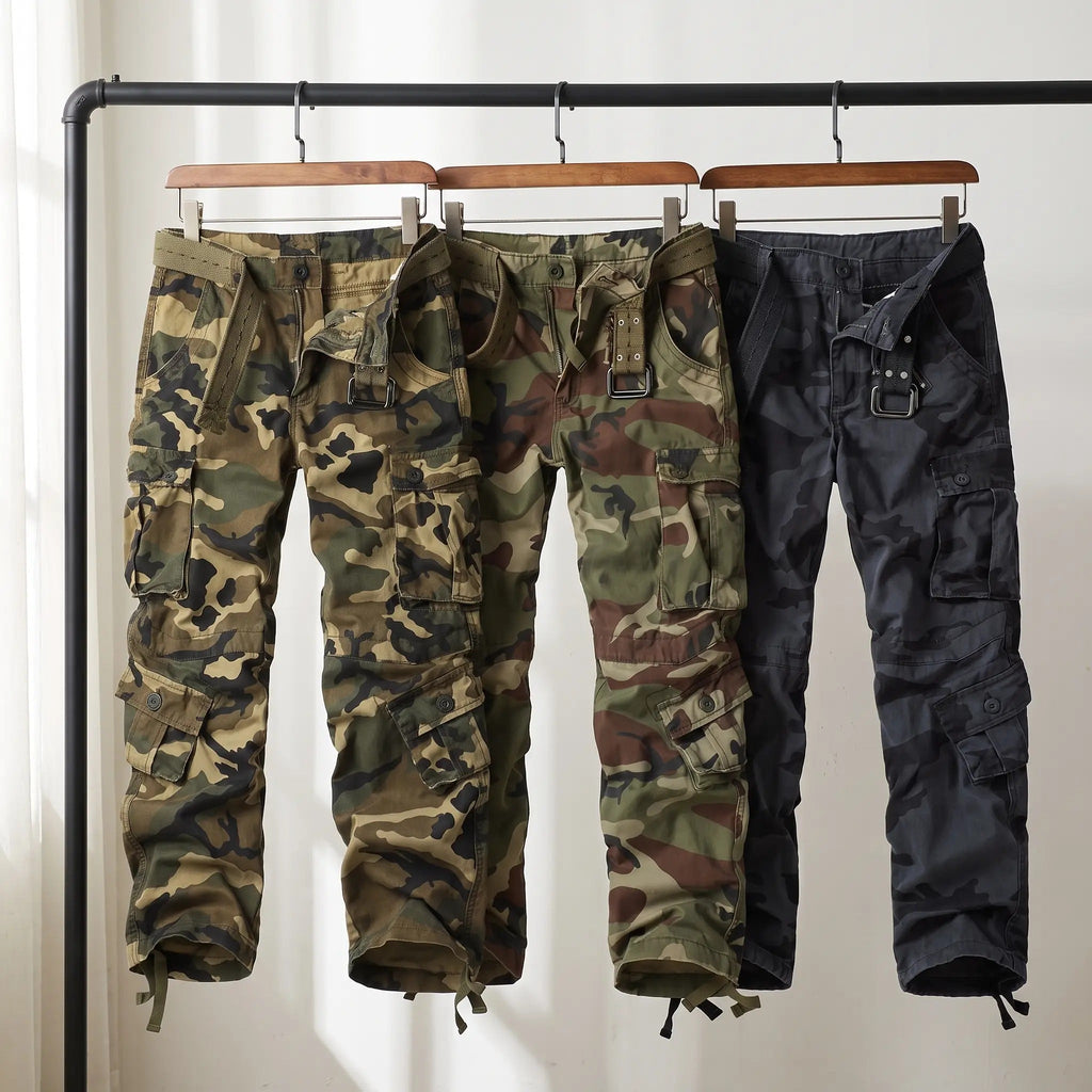 Men's Camo Cargo Trousers - Combat Trousers - 8 Pocket Relaxed Fit