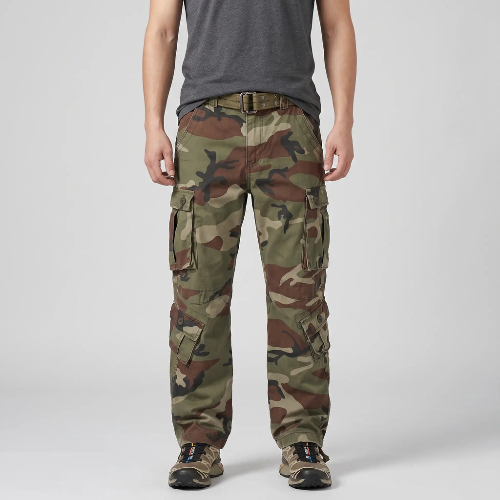 Men's Camo Cargo Trousers - Combat Trousers - 8 Pocket Relaxed Fit