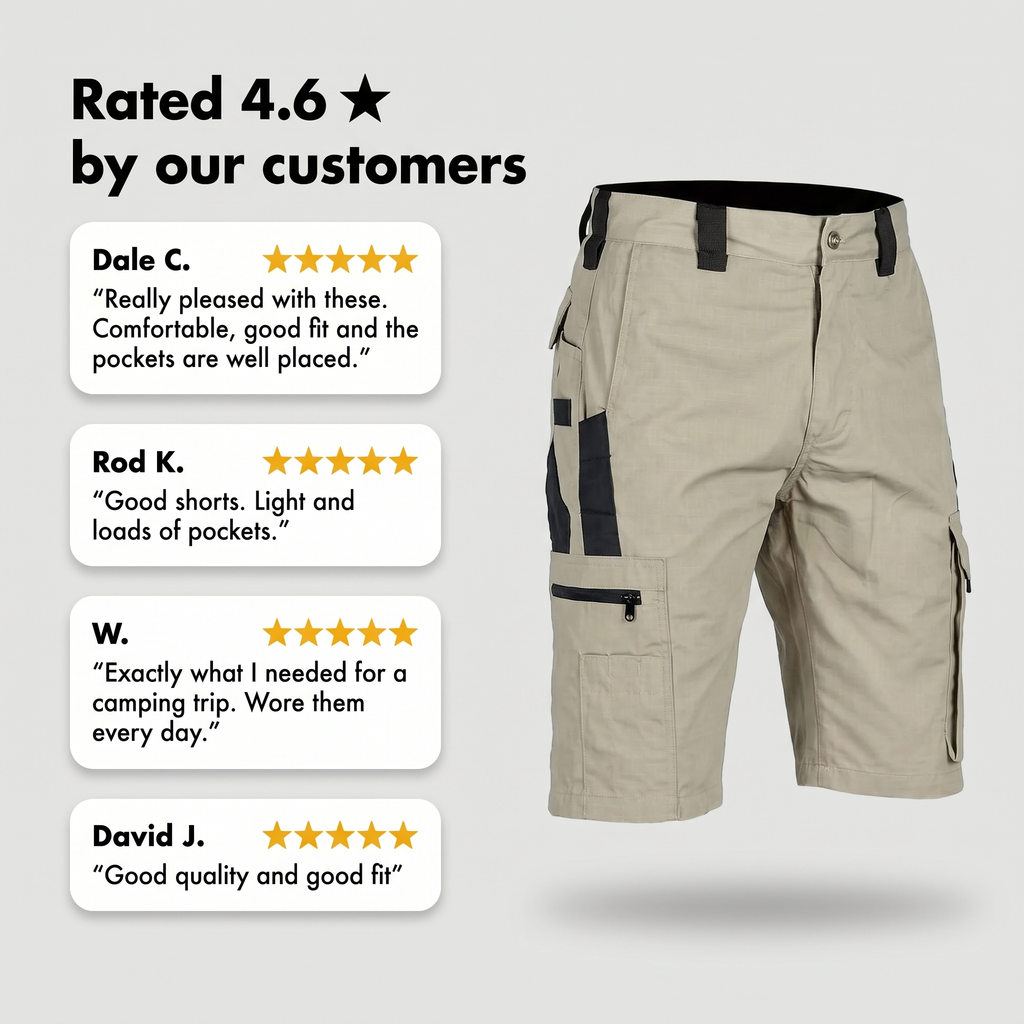 Men's Cargo Shorts – Knee Length Shorts – Zip Pocket Hiking Shorts