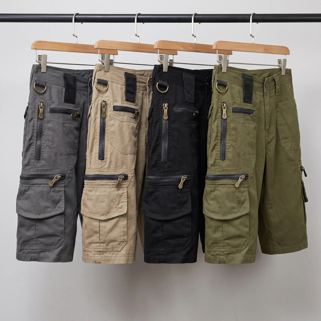 Men's Cargo Shorts - Knee Length Work Shorts with Zip Pockets