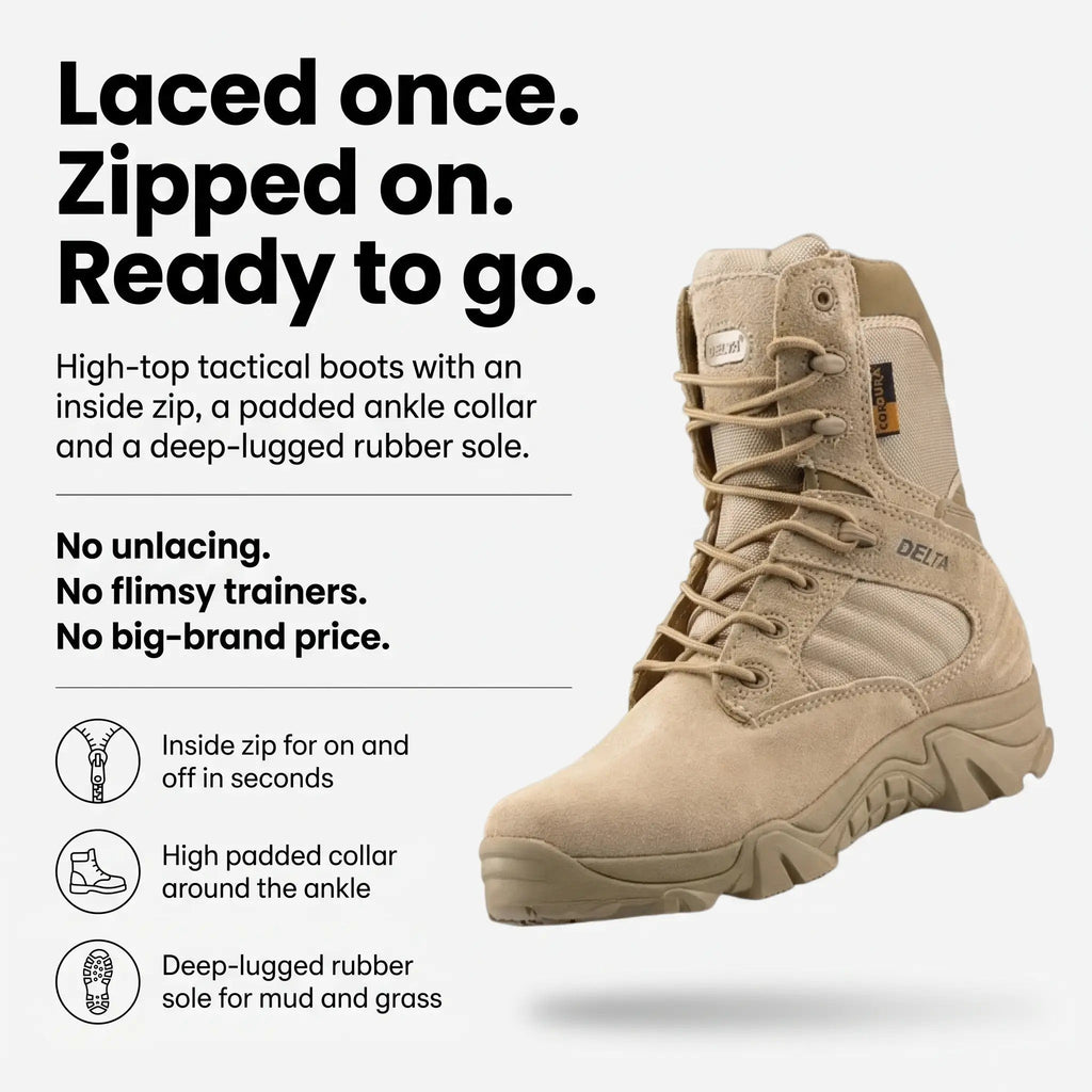 Men's Combat Boots - Side Zip Tactical Hiking Boots - Army Boots