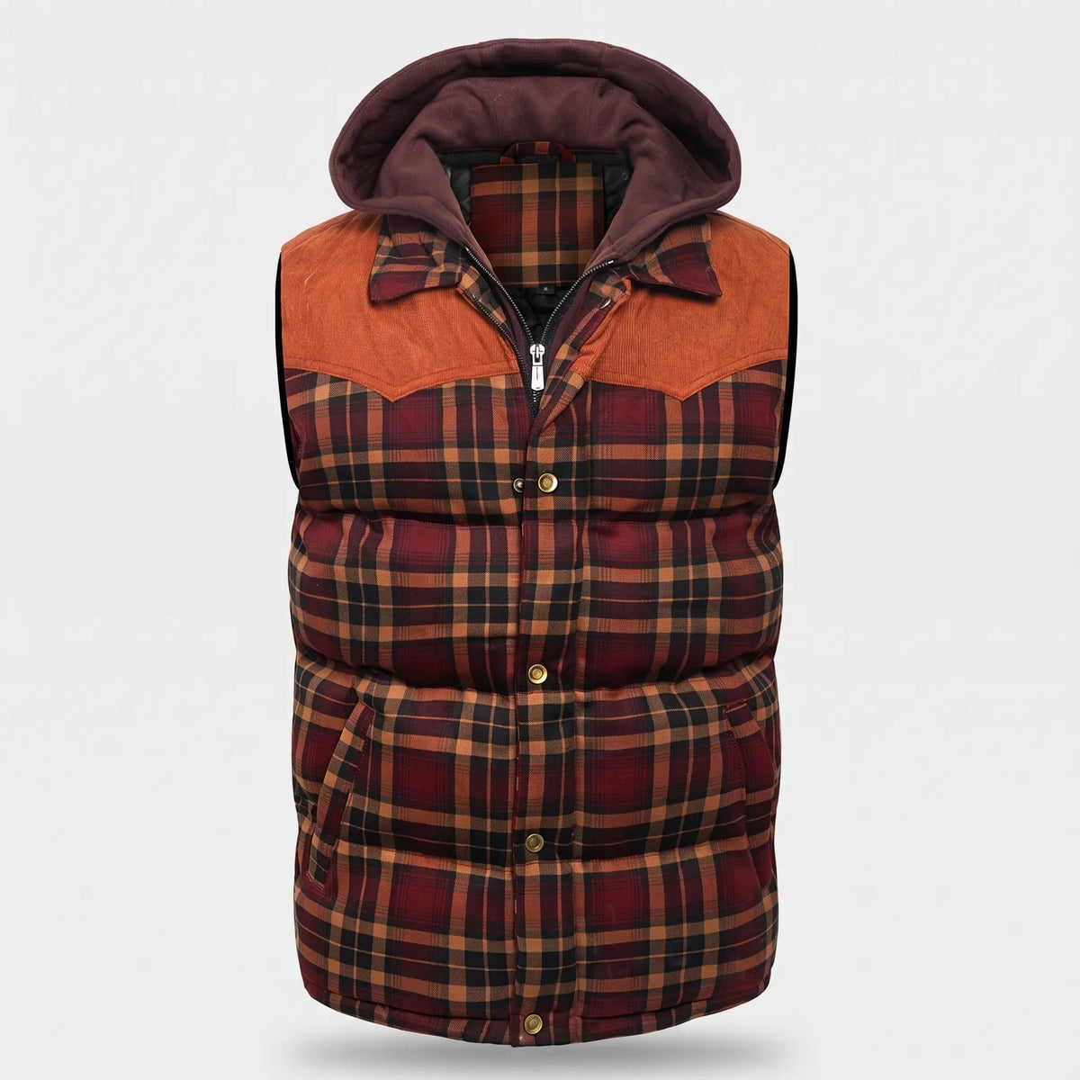Men's Gilet - Hooded Padded Body Warmer - Tartan Check Puffer Gilet