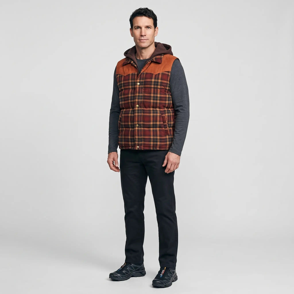 Men's Gilet - Hooded Padded Body Warmer - Tartan Check Puffer Gilet