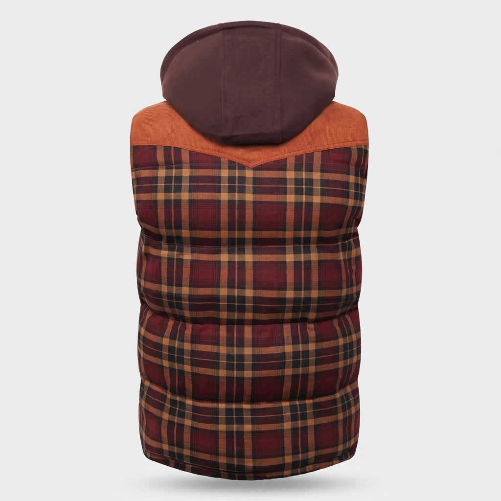 Men's Gilet - Hooded Padded Body Warmer - Tartan Check Puffer Gilet
