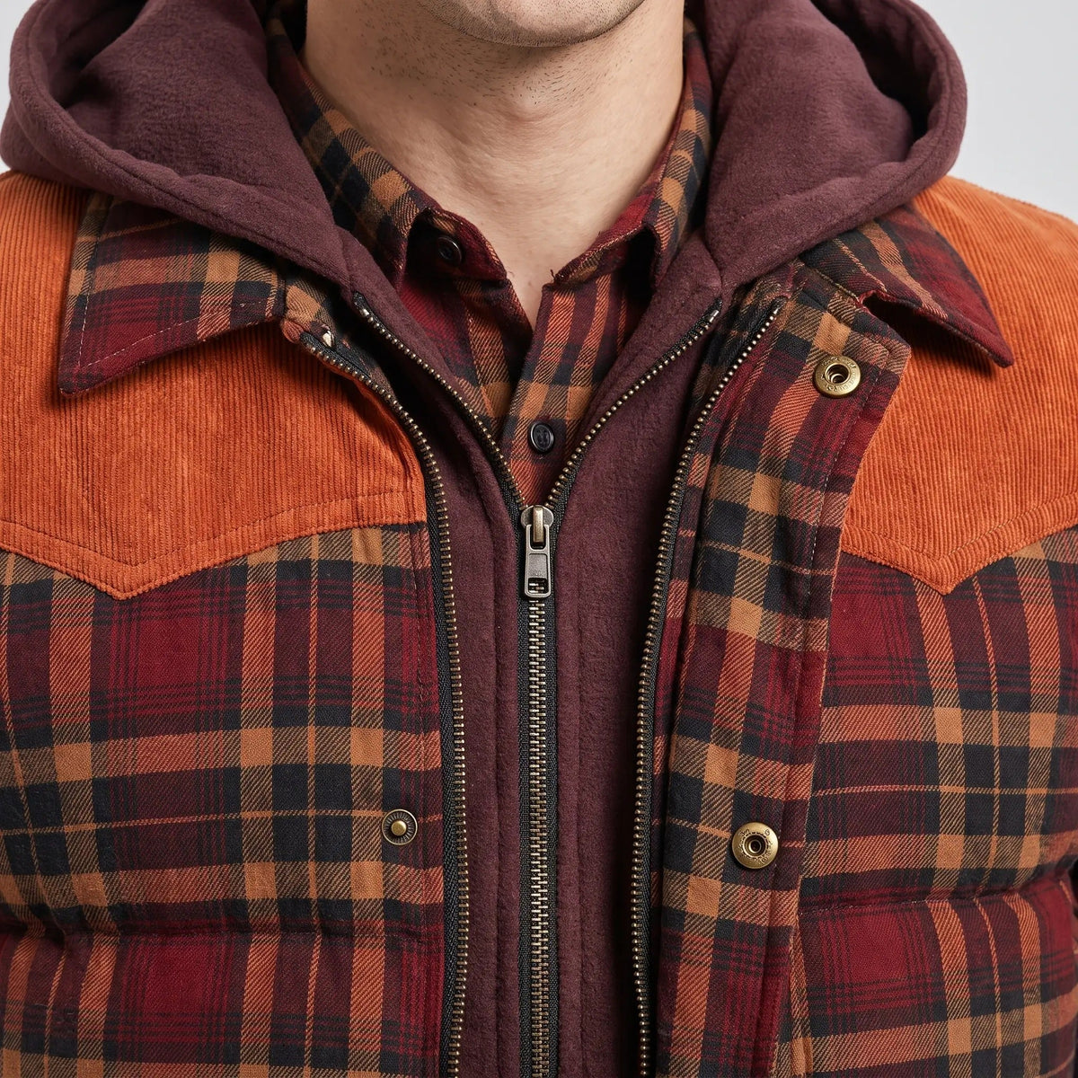 Men's Gilet - Hooded Padded Body Warmer - Tartan Check Puffer Gilet