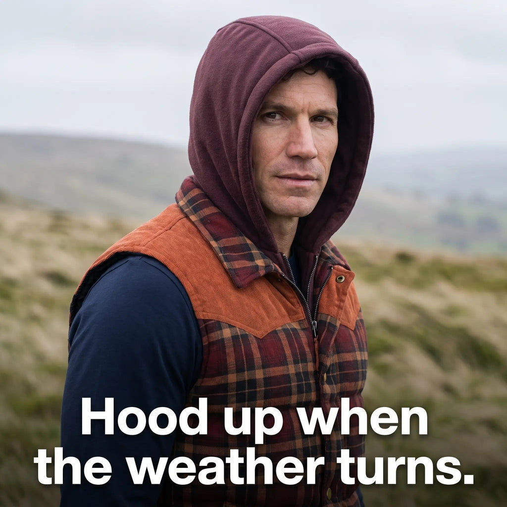 Men's Gilet - Hooded Padded Body Warmer - Tartan Check Puffer Gilet