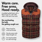 Men's Gilet - Hooded Padded Body Warmer - Tartan Check Puffer Gilet