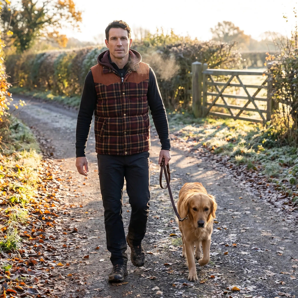 Men's Gilet - Hooded Padded Body Warmer - Tartan Check Puffer Gilet