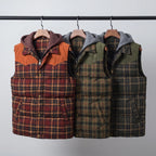 Men's Gilet - Hooded Padded Body Warmer - Tartan Check Puffer Gilet