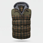 Men's Gilet - Hooded Padded Body Warmer - Tartan Check Puffer Gilet
