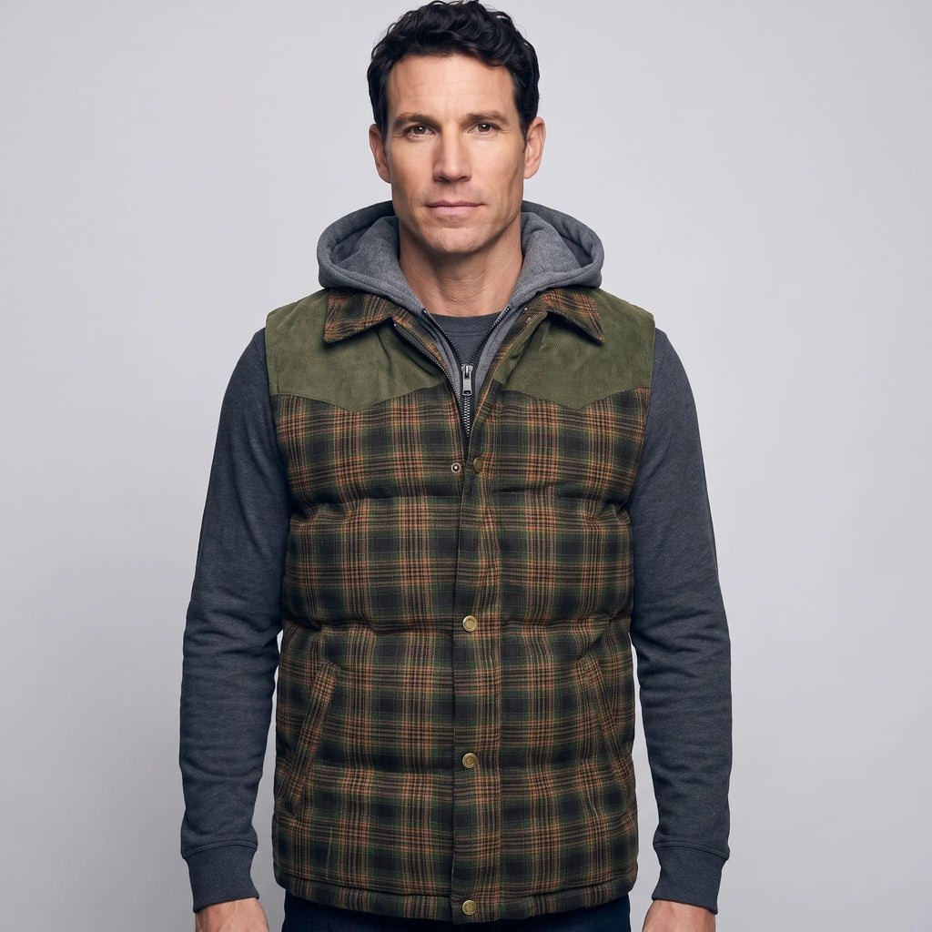 Men's Gilet - Hooded Padded Body Warmer - Tartan Check Puffer Gilet