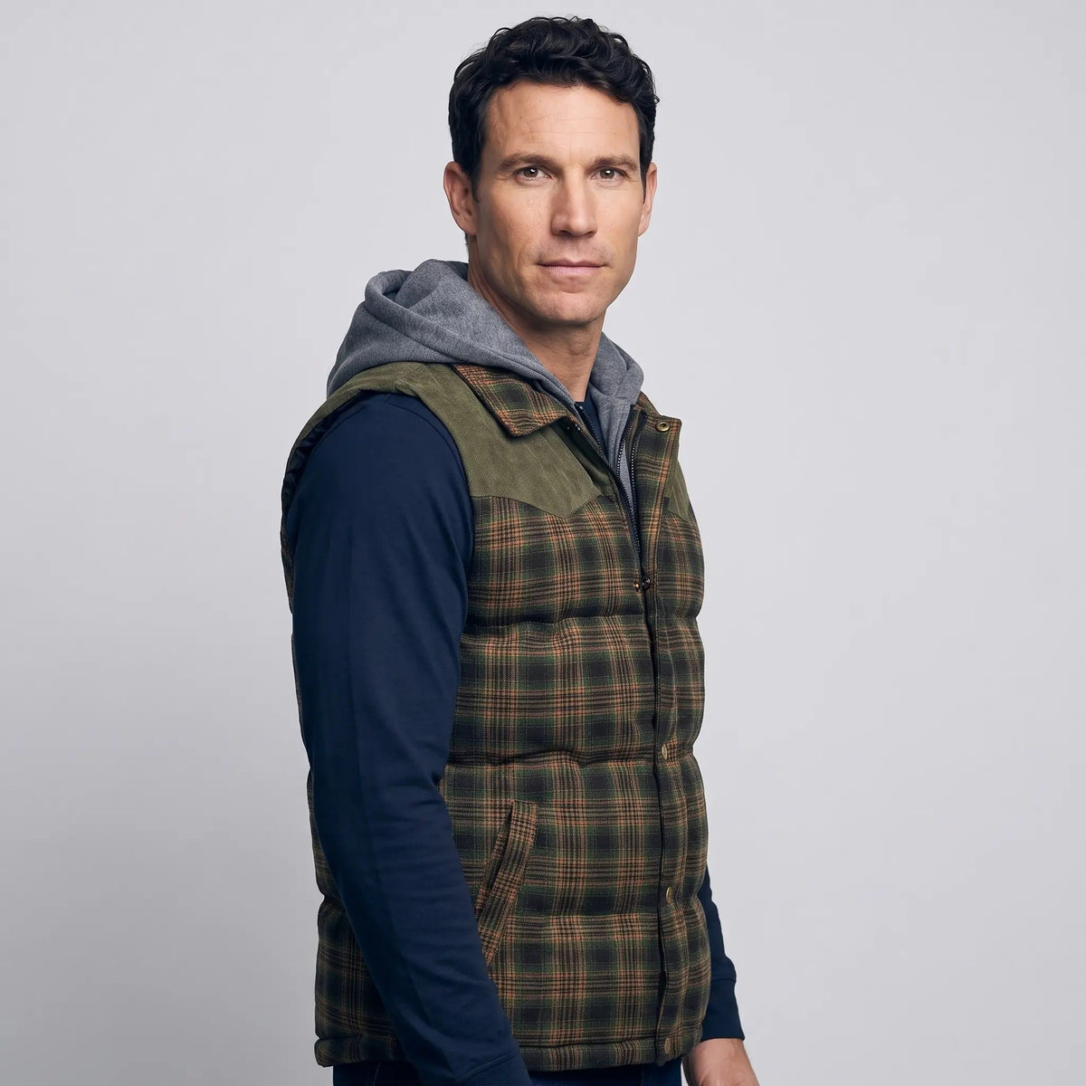 Men's Gilet - Hooded Padded Body Warmer - Tartan Check Puffer Gilet