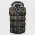 Men's Gilet - Hooded Padded Body Warmer - Tartan Check Puffer Gilet