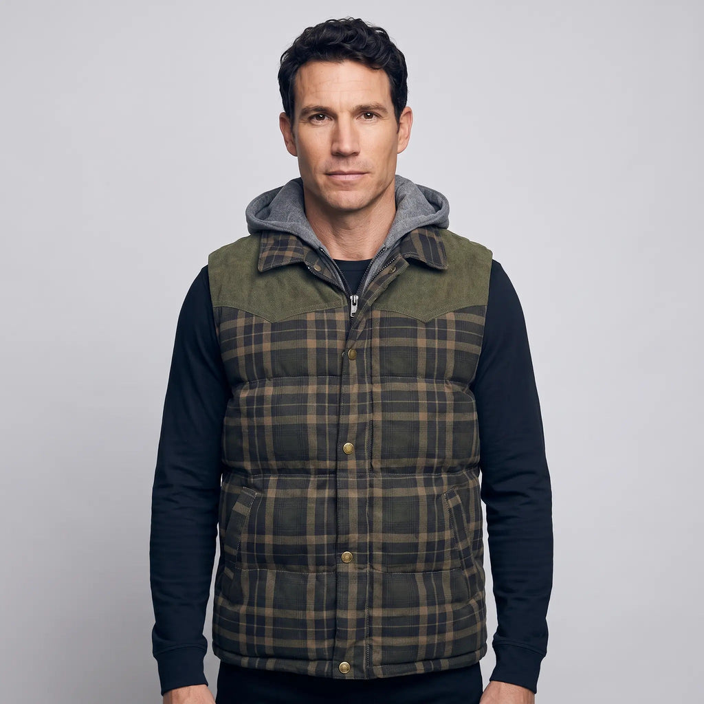 Men's Gilet - Hooded Padded Body Warmer - Tartan Check Puffer Gilet