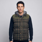 Men's Gilet - Hooded Padded Body Warmer - Tartan Check Puffer Gilet