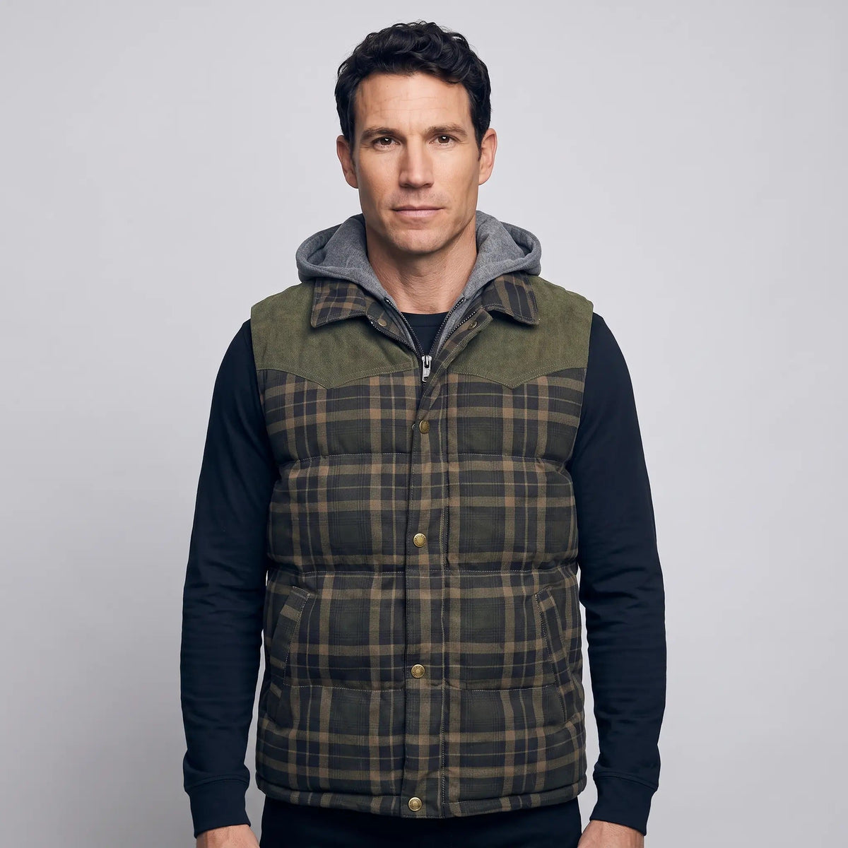 Men's Gilet - Hooded Padded Body Warmer - Tartan Check Puffer Gilet