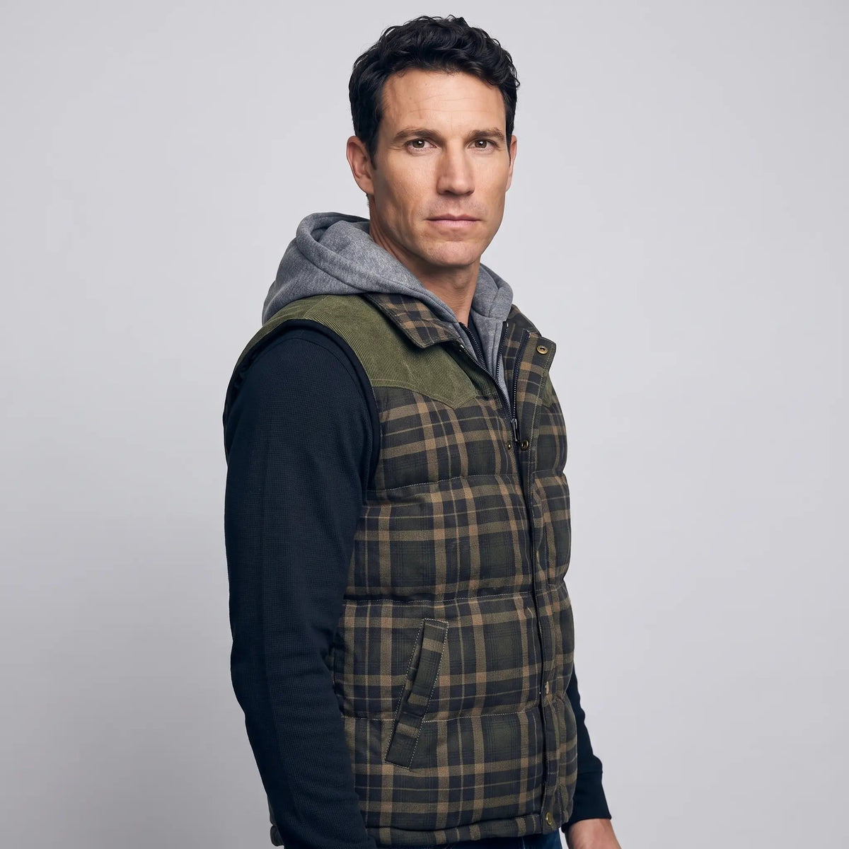 Men's Gilet - Hooded Padded Body Warmer - Tartan Check Puffer Gilet