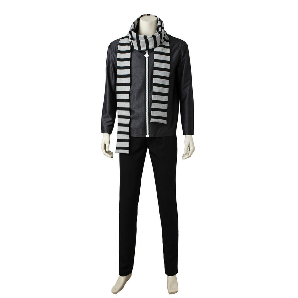 Men's Grey Suit Costume with Striped Scarf