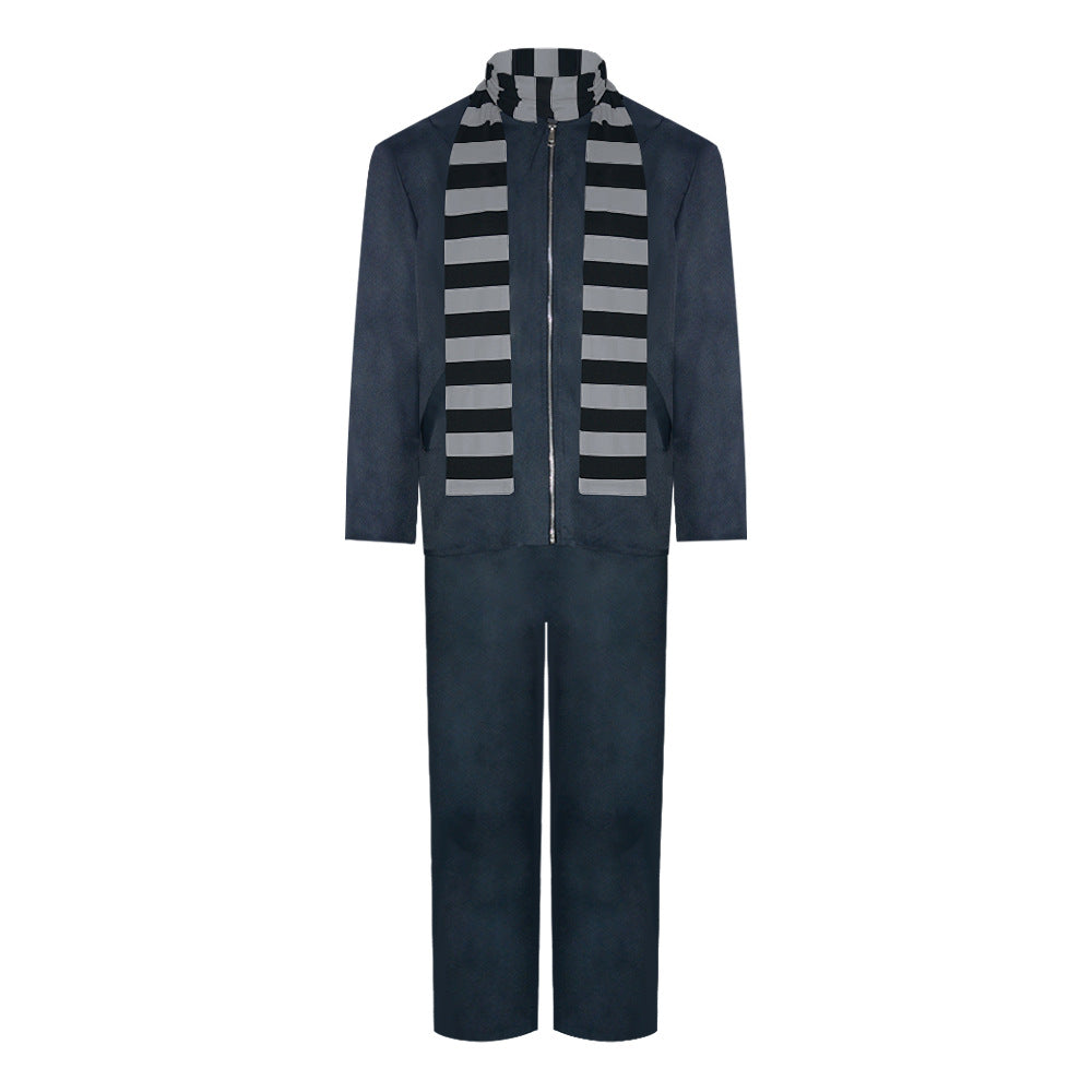 Men's Grey Suit Costume with Striped Scarf