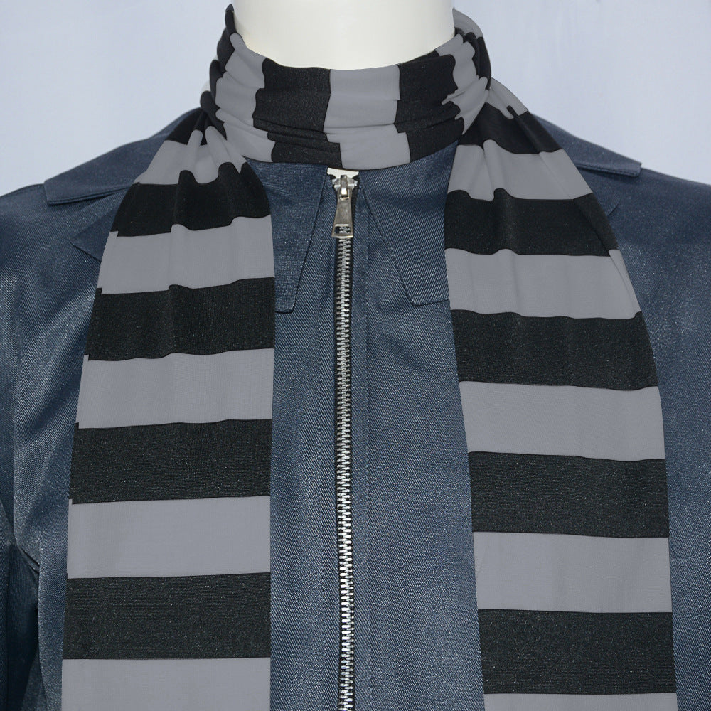 Men's Grey Suit Costume with Striped Scarf