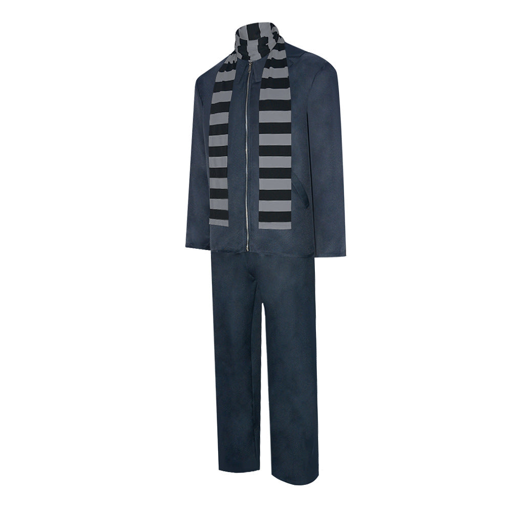 Men's Grey Suit Costume with Striped Scarf