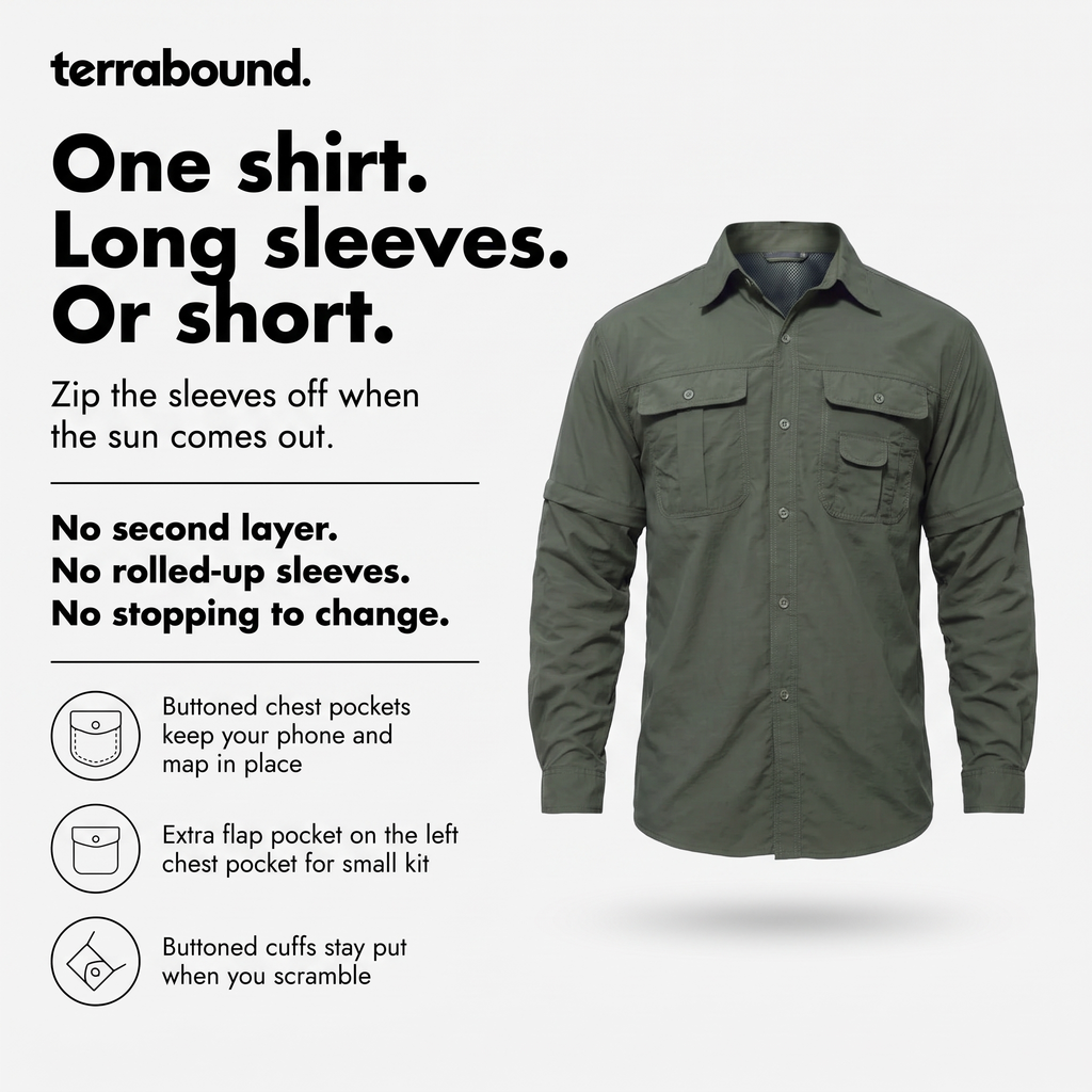 Men's Hiking Shirt - Zip Off Sleeves - Fishing Shirt - Safari Shirt