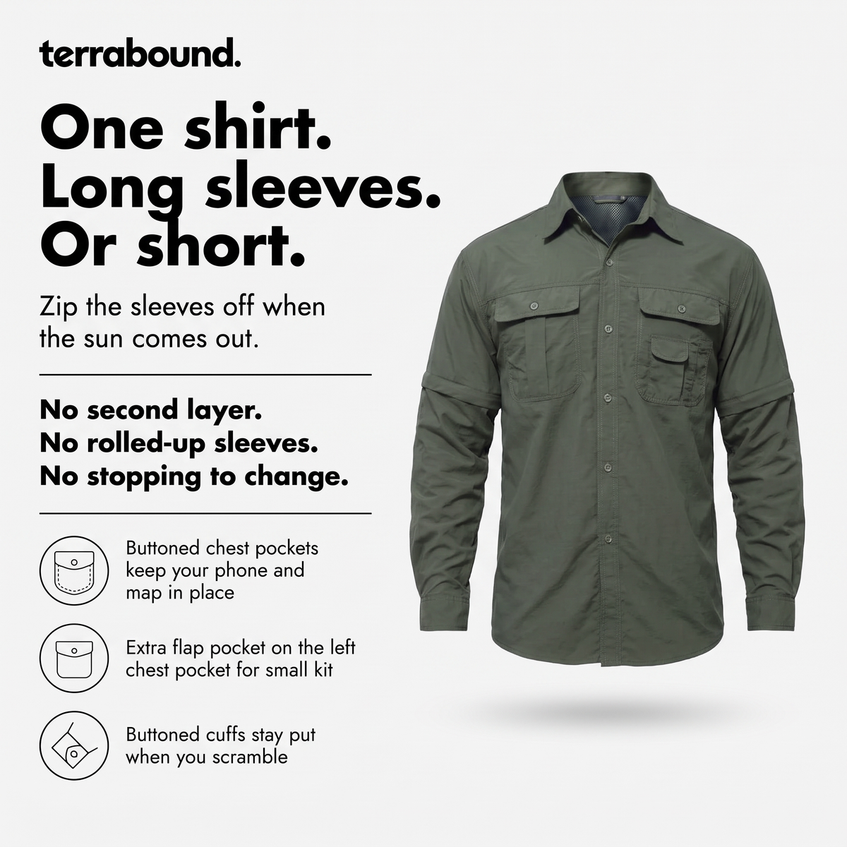 Men's Hiking Shirt - Zip Off Sleeves - Fishing Shirt - Safari Shirt