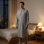Men's Kimono-Style Robe, Lightweight Breathable Fabric, Adjustable Tie Belt