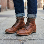 Men's Lace-Up Ankle Boots, Layered Panels, Patterned Traction Sole