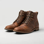 Men's Lace-Up Ankle Boots, Layered Panels, Patterned Traction Sole