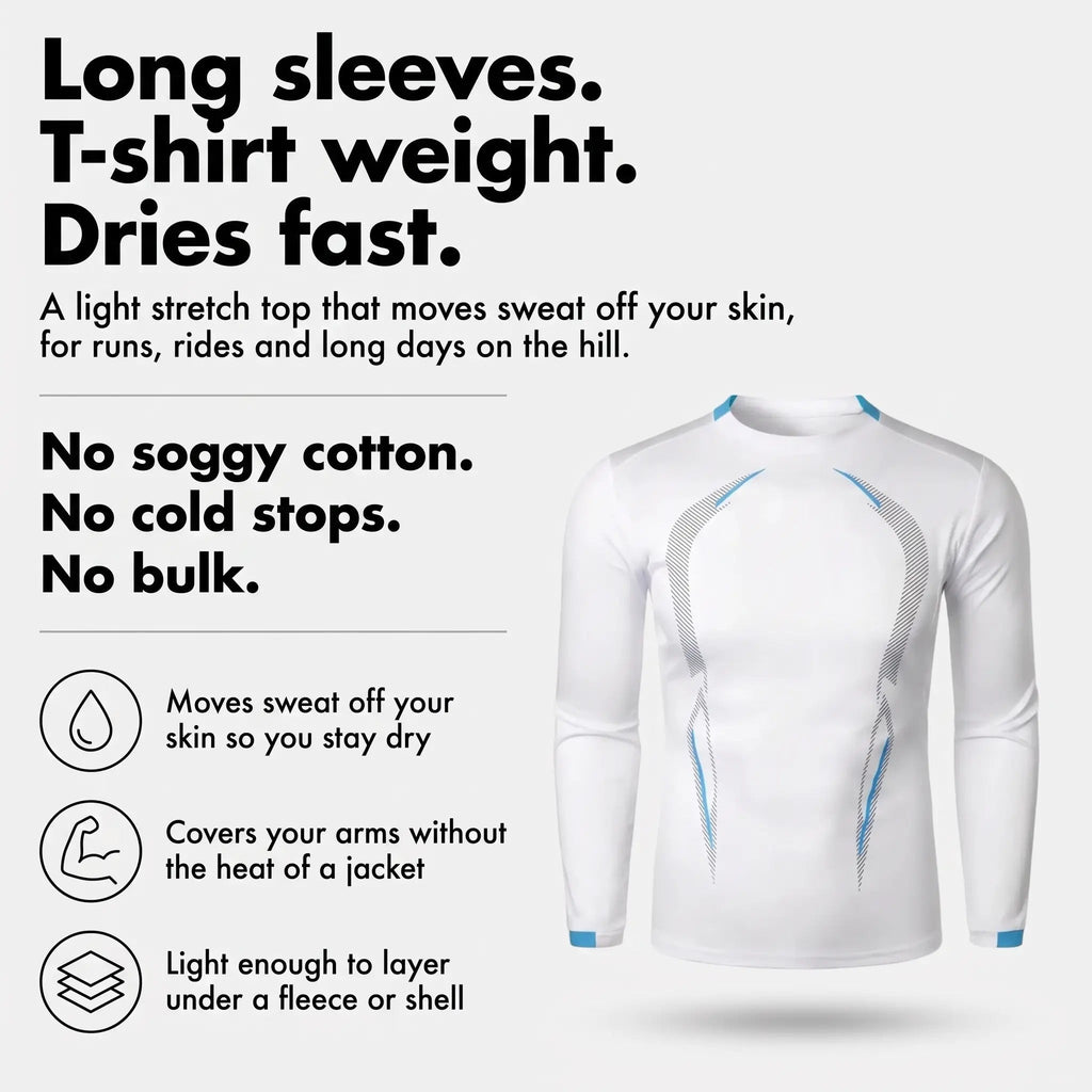 Men's Long Sleeve Running Top - Quick Dry Base Layer - Hiking T Shirt