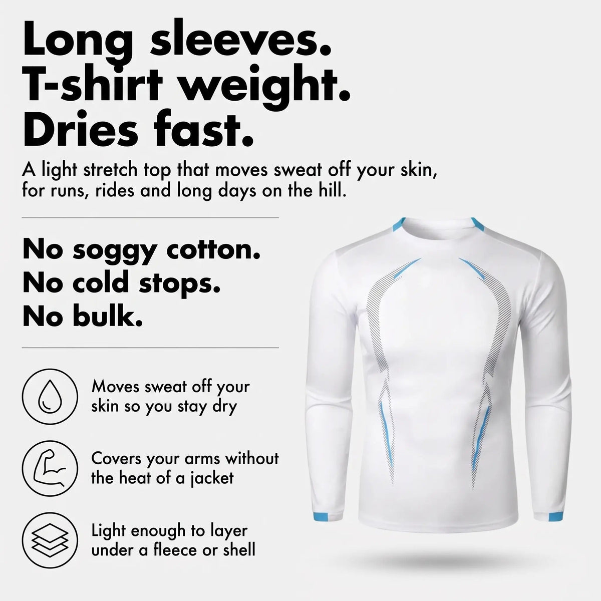 Men's Long Sleeve Running Top - Quick Dry Base Layer - Hiking T Shirt