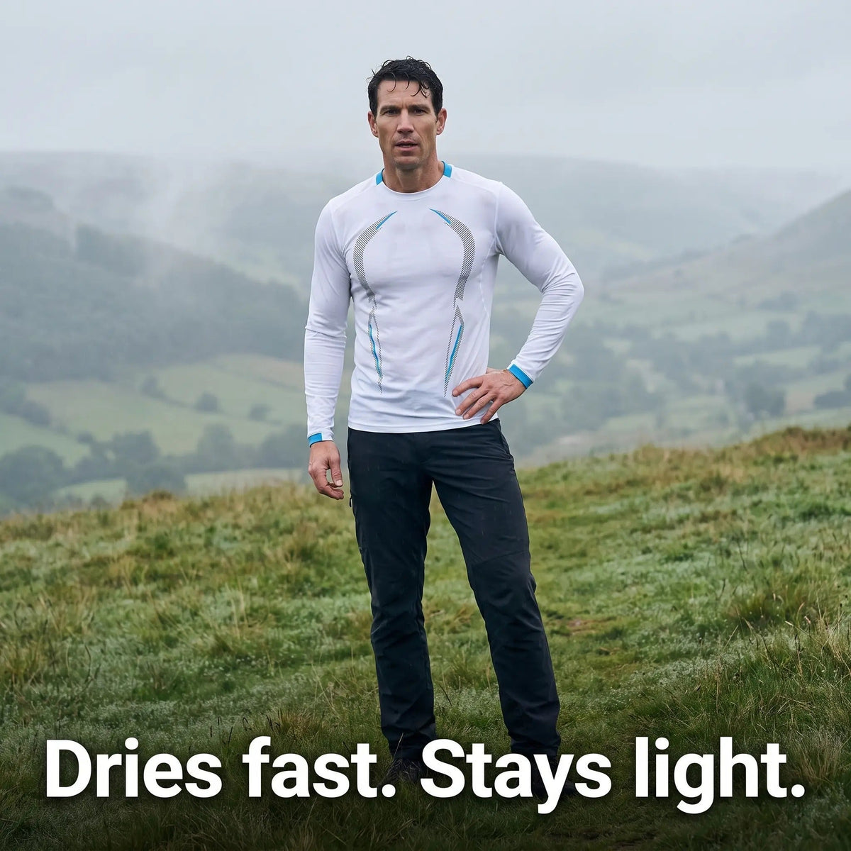 Men's Long Sleeve Running Top - Quick Dry Base Layer - Hiking T Shirt