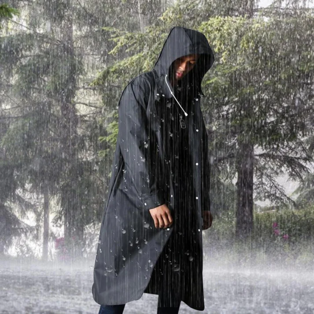 Men's Long Waterproof Rain Jacket with Hood for All Seasons