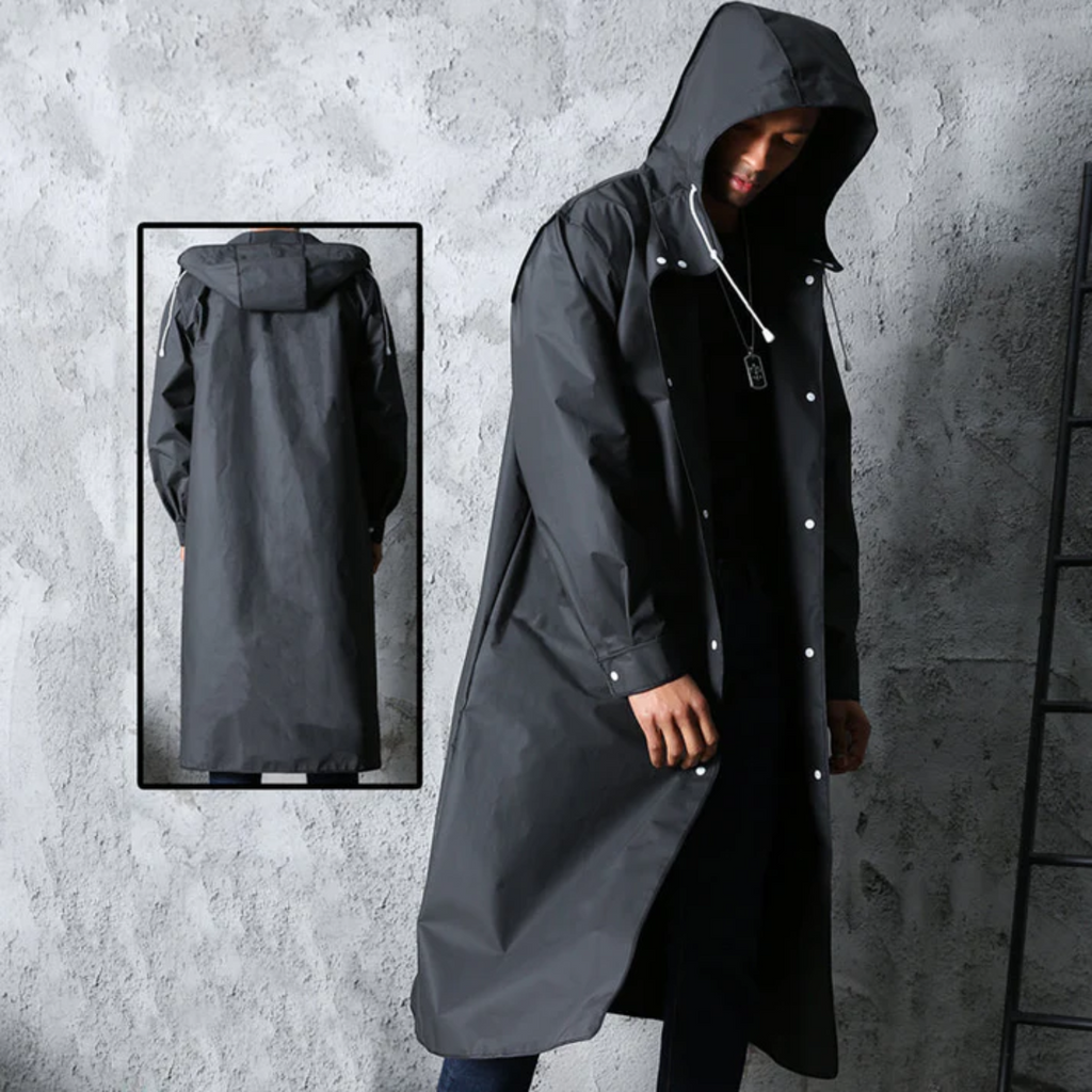 Men's Long Waterproof Rain Jacket with Hood for All Seasons