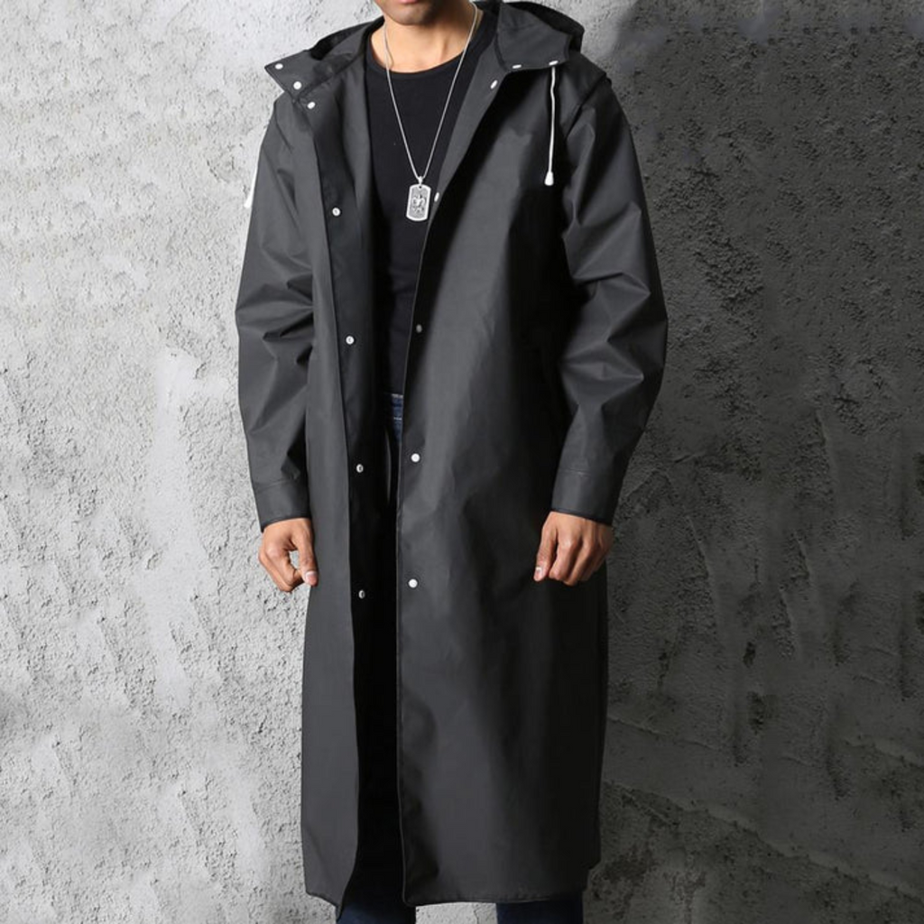 Men's Long Waterproof Rain Jacket with Hood for All Seasons