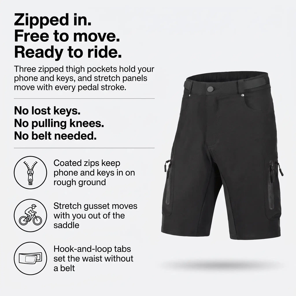 Men's MTB Shorts - Zip Pocket Cargo Shorts - Baggy Cycling Shorts