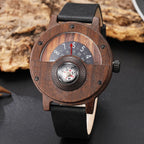 Men's Rugged Wood & Leather Compass Watch